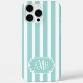 Aqua and White Monogrammed Stripes iPhone 16 Pro Maxケース