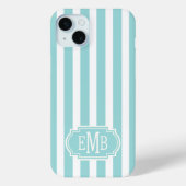 Aqua and White Monogrammed Stripes Case-Mate iPhoneケース (裏面)