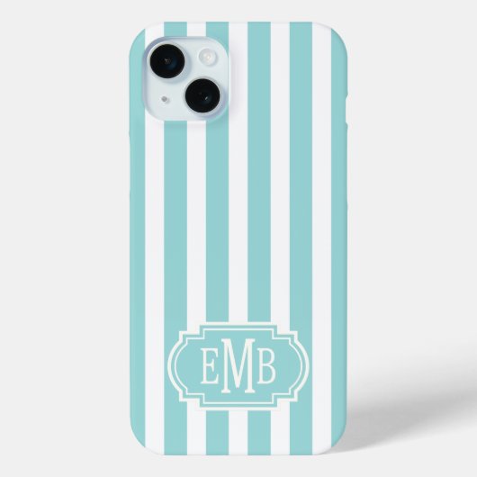 Aqua and White Monogrammed Stripes Case-Mate iPhoneケース (裏面)