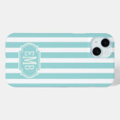 Aqua and White Monogrammed Stripes Case-Mate iPhoneケース (裏面 (横))