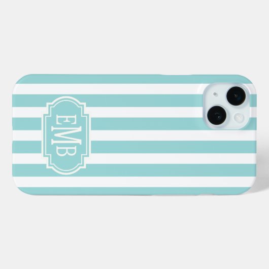 Aqua and White Monogrammed Stripes Case-Mate iPhoneケース (裏面 (横))
