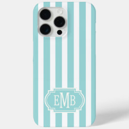 Aqua and White Monogrammed Stripes iPhone 15 Pro Maxケース