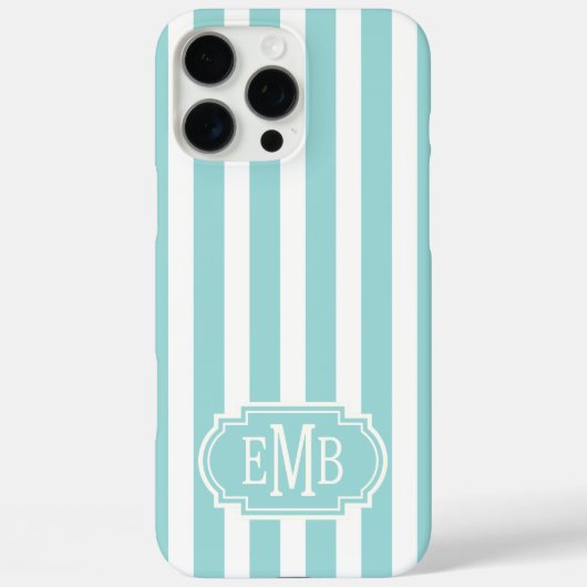 Aqua and White Monogrammed Stripes Case-Mate iPhoneケース (裏面)