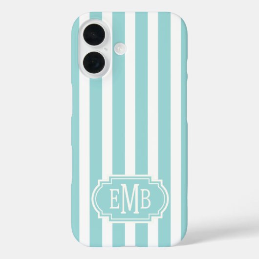 Aqua and White Monogrammed Stripes Case-Mate iPhoneケース (裏面)