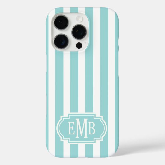 Aqua and White Monogrammed Stripes Case-Mate iPhoneケース (裏面)