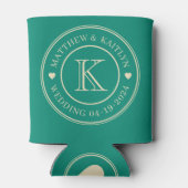 Aqua Beach Breeze Wedding Monogram Heart 缶クーラー (裏面)