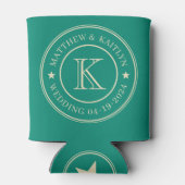 Aqua Beach Breeze Wedding Monogram Star 缶クーラー (裏面)