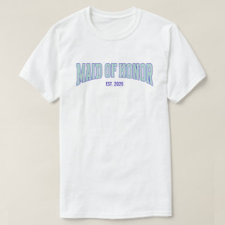 Aqua + Beige Stripe Navy MAID OF HONOR  Tシャツ