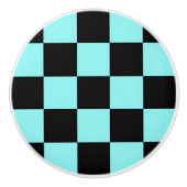 Aqua & Black Checkerboard Ceramic Pull セラミックノブ (正面)