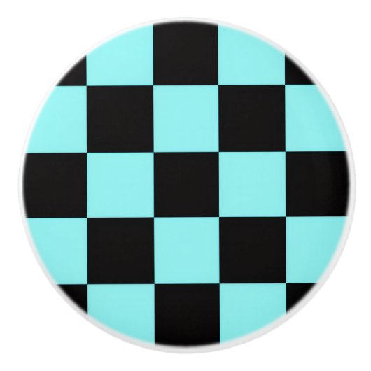 Aqua & Black Checkerboard Ceramic Pull セラミックノブ (正面)