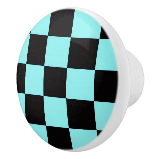 Aqua & Black Checkerboard Ceramic Pull セラミックノブ (右)