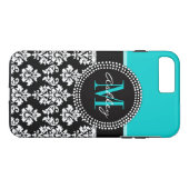 Aqua Black Damask ガーリー Your Monogram Name (モノクロ名) Case-Mate iPhoneケース (裏面(横))