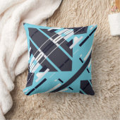 Aqua Black White Gray Diagonal Southwest Art Look クッション (ブランケット)