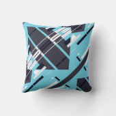 Aqua Black White Gray Diagonal Southwest Art Look クッション (裏面)