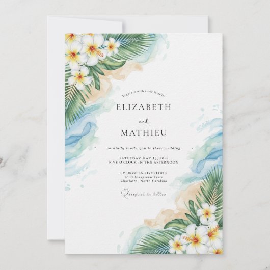 Aqua Blissful Coastal Wedding 招待状 (正面)