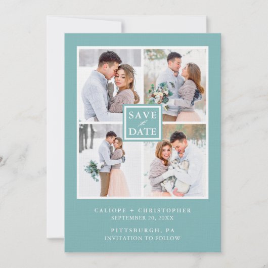 Aqua BlueとWhite Photo Collage日付の保存 (正面)