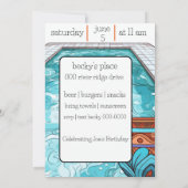 Aqua Blueカスタマイズ可能プールパーティー 招待状 (裏面)