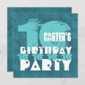 AQUA BLUE 10歳誕生パーティー10年旧V02A9 招待状 (正面/裏面)