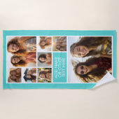 Aqua Blue 8 Photo Collage - white simple text ビーチタオル (正面)