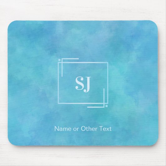 Aqua Blue Abstract Watercolor Monogram Mousepad マウスパッド (正面)