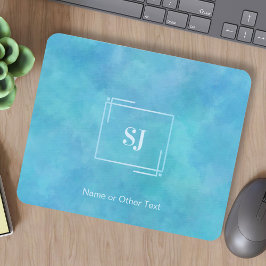 Aqua Blue Abstract Watercolor Monogram Mousepad マウスパッド