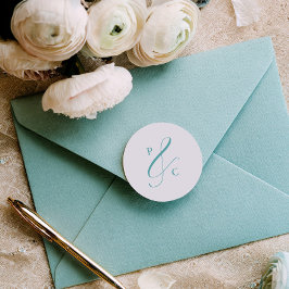 Aqua Blue Ampersand Monogram Envelope Seals ラウンドシール