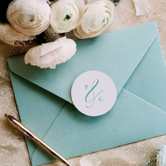 Aqua Blue Ampersand Monogram Envelope Seals ラウンドシール