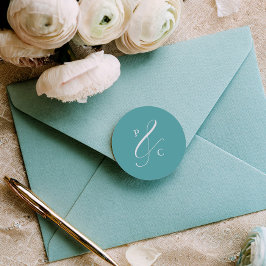Aqua Blue Ampersand Monogram Envelope Seals ラウンドシール