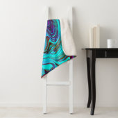 Aqua Blue and Black Groovy Abstract Retro Art シェルパブランケット (インサイチュ)