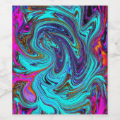 Aqua Blue and Black Groovy Abstract Retro Art ワインラベル (シングルラベル)