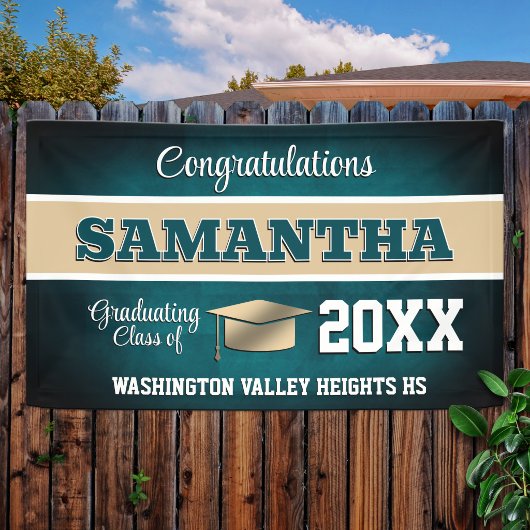 Aqua Blue and Gold Graduation Party 横断幕