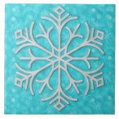 Aqua Blue and Gray Snow Snowflake Holiday Art Tile タイル (正面)