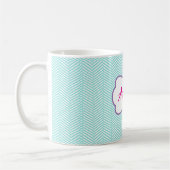 Aqua Blue and Lavender Purple Chevron Name コーヒーマグカップ (左)