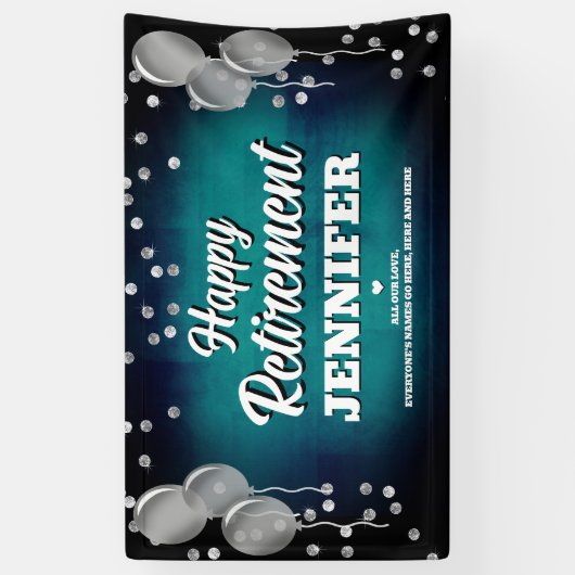 Aqua Blue and Silver Happy Retirement  横断幕 (縦)