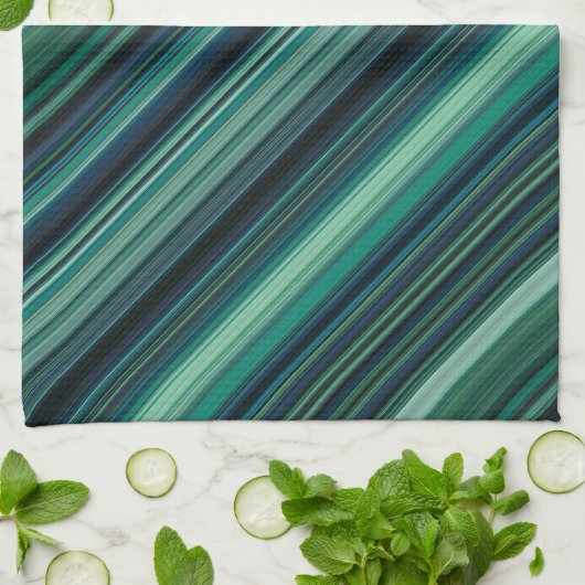 Aqua Blue and Teal Stripes キッチンタオル (折り畳み)