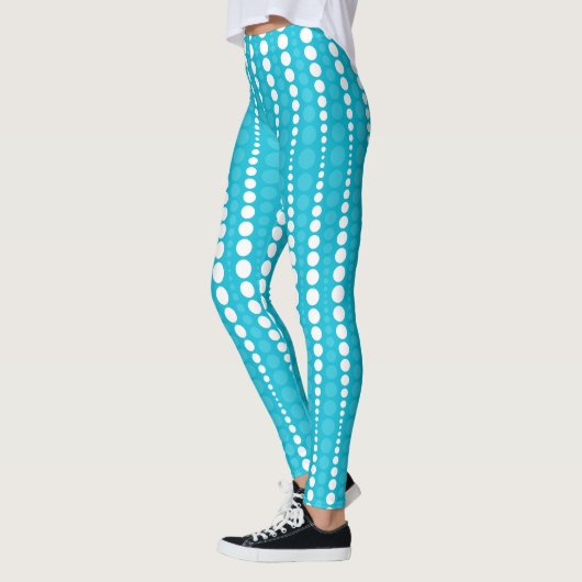 Aqua Blue and White Polka Dot Leggings レギンス (左)