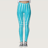 Aqua Blue and White Polka Dot Leggings レギンス (正面)
