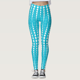 Aqua Blue and White Polka Dot Leggings レギンス