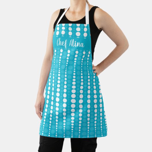 Aqua Blue and White Polka Dot Middium Apron エプロン (インサイチュ)