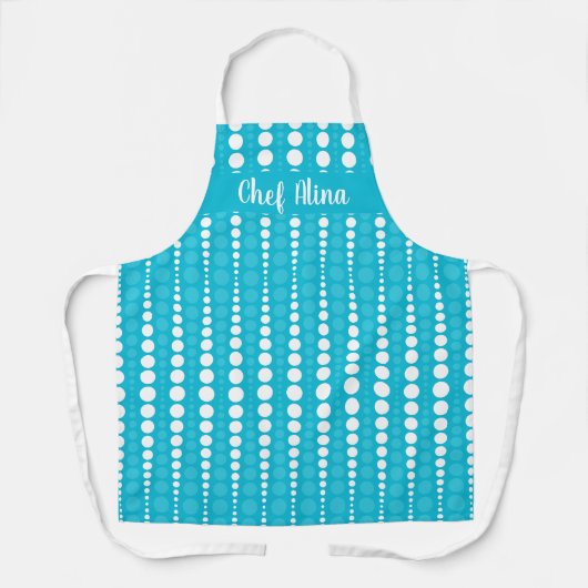 Aqua Blue and White Polka Dot Middium Apron エプロン (正面)