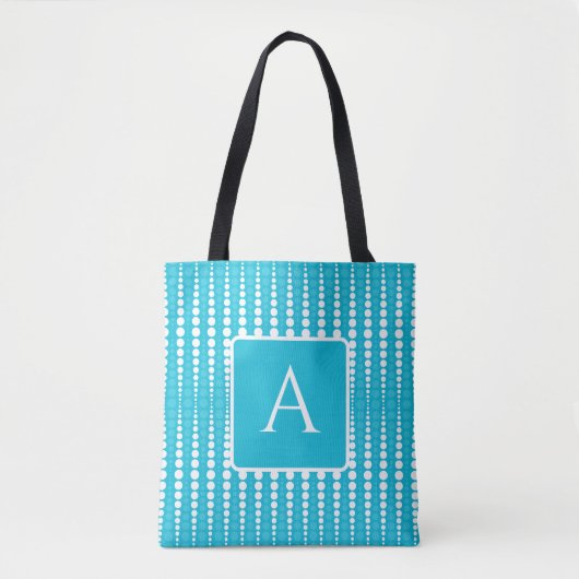Aqua Blue and White Polka Dot Tote トートバッグ (正面)