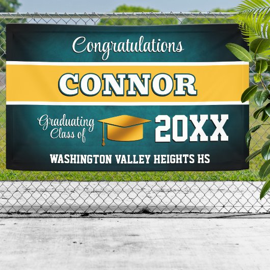 Aqua Blue and Yellow Graduation Party 横断幕