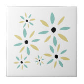 Aqua Blue And Yellow Mid Mod Retro Flowers タイル (正面)