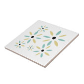 Aqua Blue And Yellow Mid Mod Retro Flowers タイル (側面)