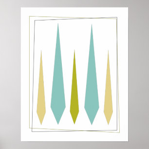Aqua Blue Avocado Green Yellow Funky Diamonds ポスター