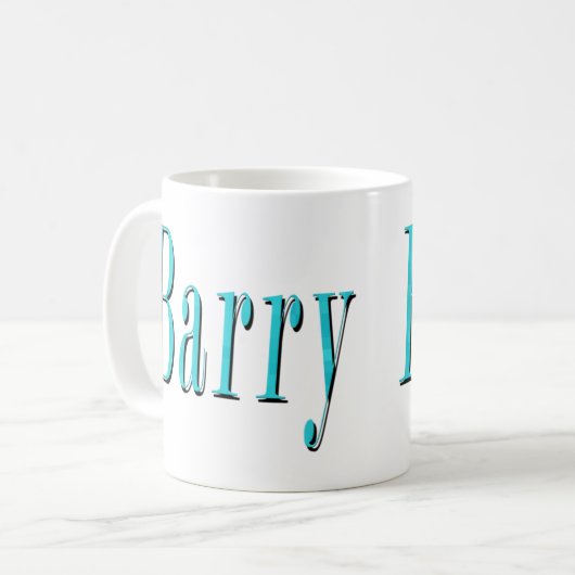 Aqua Blue Barry名ロゴ、 コーヒーマグカップ (正面左)