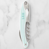 Aqua Blue Beach Stripe Tiny Initials Monogram ソムリエナイフ (裏面)