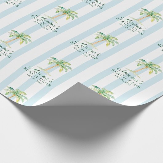 Aqua Blue Cabana Stripes Palm Beach Club ラッピングペーパー (角)