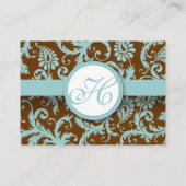 Aqua Blue Damask on Brown Damask Wedsiteカード 名刺 (裏面)