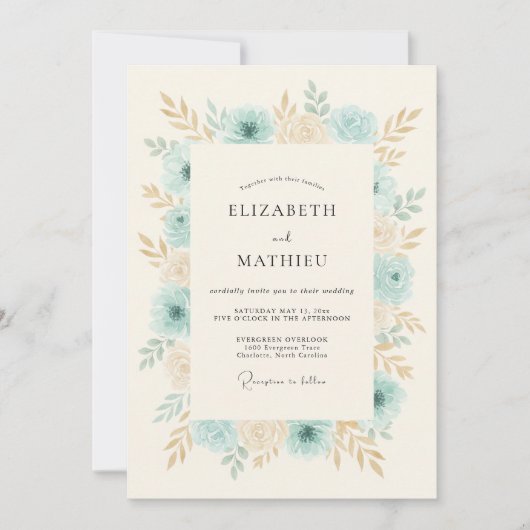 Aqua Blue Gentle Spring Wedding 招待状 (正面)